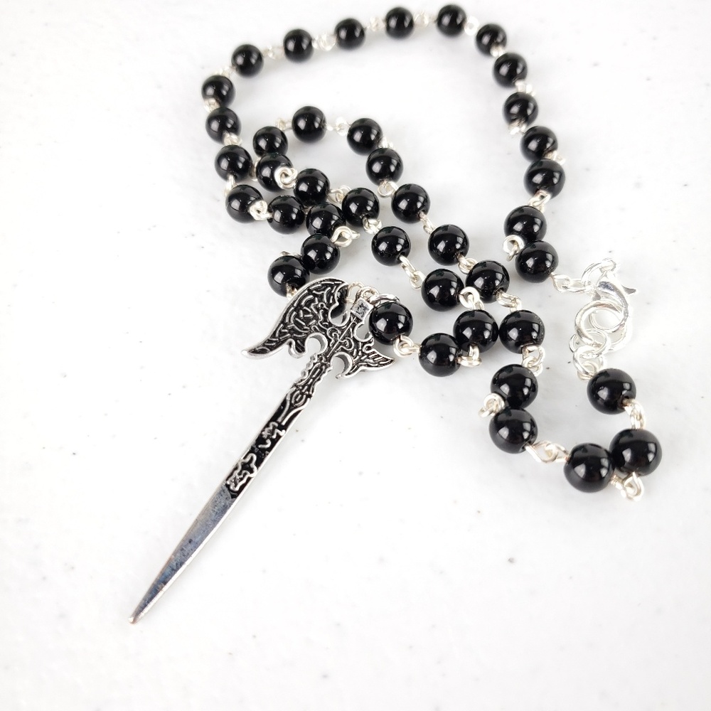 Black Czech Glass Axe Necklace